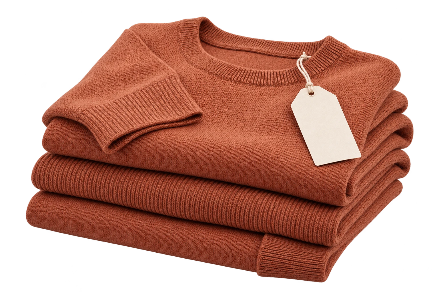 Folded trial knitwear with a blank product tag